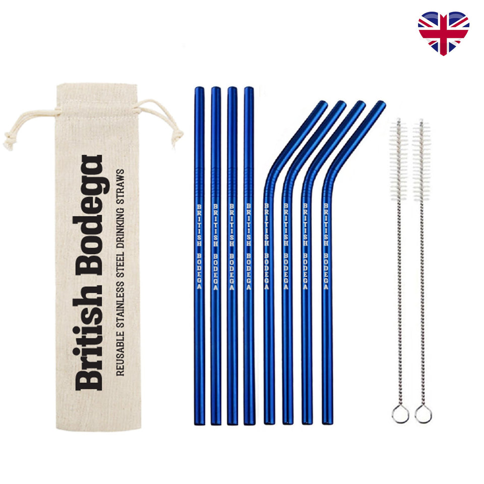 REUSABLE STAINLESS STEEL DRINKING STRAWS - PACK OF 8 - British Bodega 