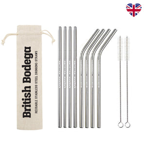 REUSABLE STAINLESS STEEL DRINKING STRAWS - PACK OF 8 - British Bodega 